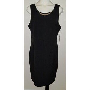 NEW HAVE Black Sheath Dress LBD Sleeveless Gold Hardware Accessory 1X RUNS SMALL